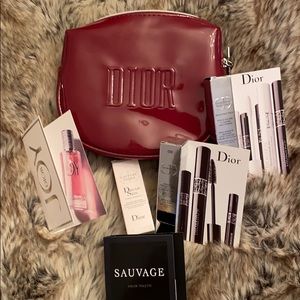 Brand new patent Dior cosmetics bag with samples